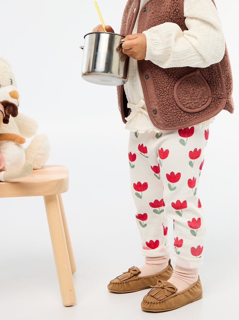 Lange gerippte Leggings mit Muster Weiß - Kiabi