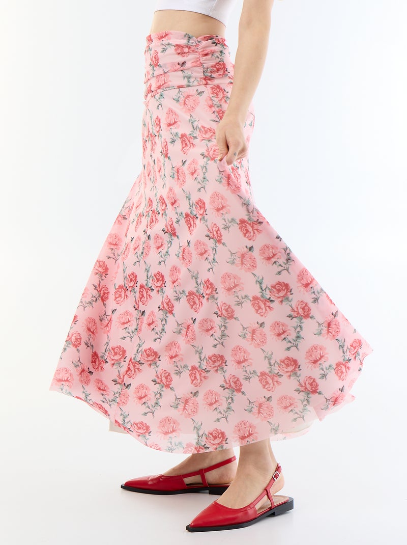 Langer, ausgestellter Rock mit Blumenmuster Rosa - Kiabi