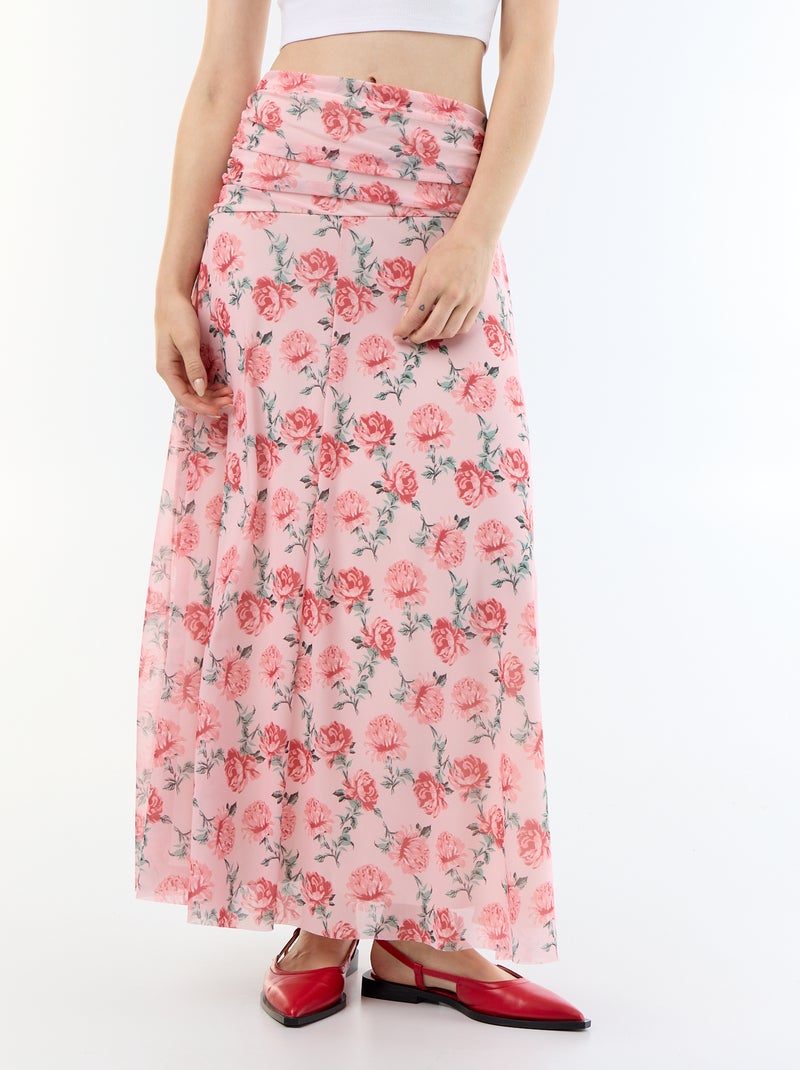 Langer, ausgestellter Rock mit Blumenmuster Rosa - Kiabi