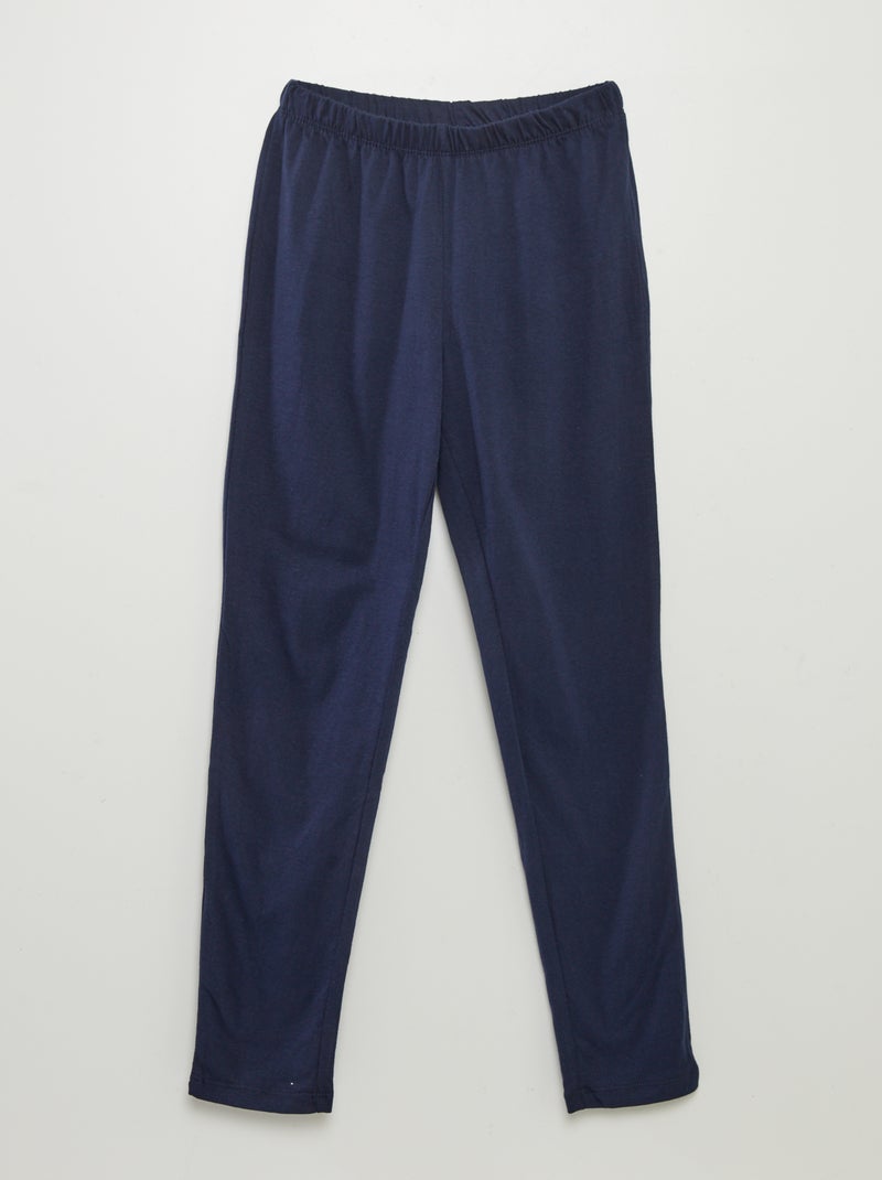 Langer Jersey-Pyjama mit Print – 2-teilig Weiß/Marineblau - Kiabi