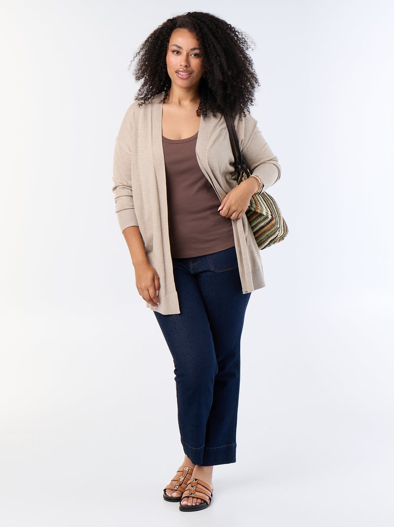 Langer offener Cardigan aus Feinstrick Beige - Kiabi