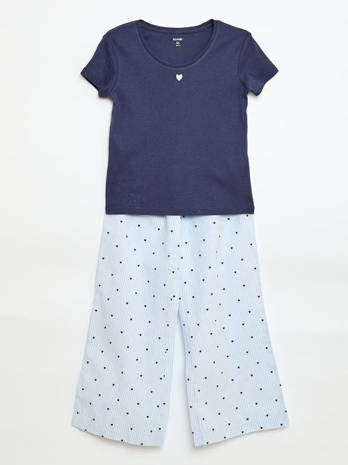 Langer Popeline-Pyjama - 2-teilig - Kiabi