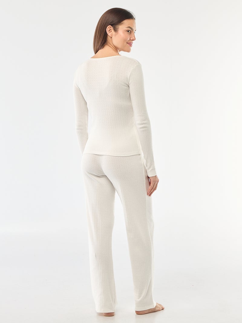 Langer Pyjama aus Pointelle-Strick – 2-teilig Creme - Kiabi