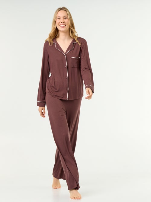 Langer Pyjama aus weichem Stretch-Strick - 2-teilig - Kiabi