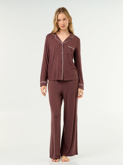Langer Pyjama aus weichem Stretch-Strick - 2-teilig - Kiabi