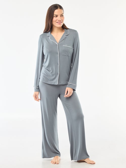 Langer Pyjama aus weichem Stretch-Strick – 2-teilig - Kiabi