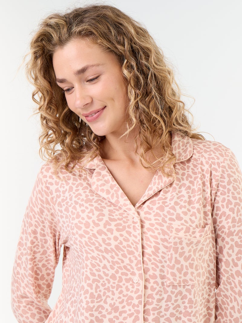 Langer Pyjama aus weichem Stretch-Strick – 2-teilig Rosa - Kiabi