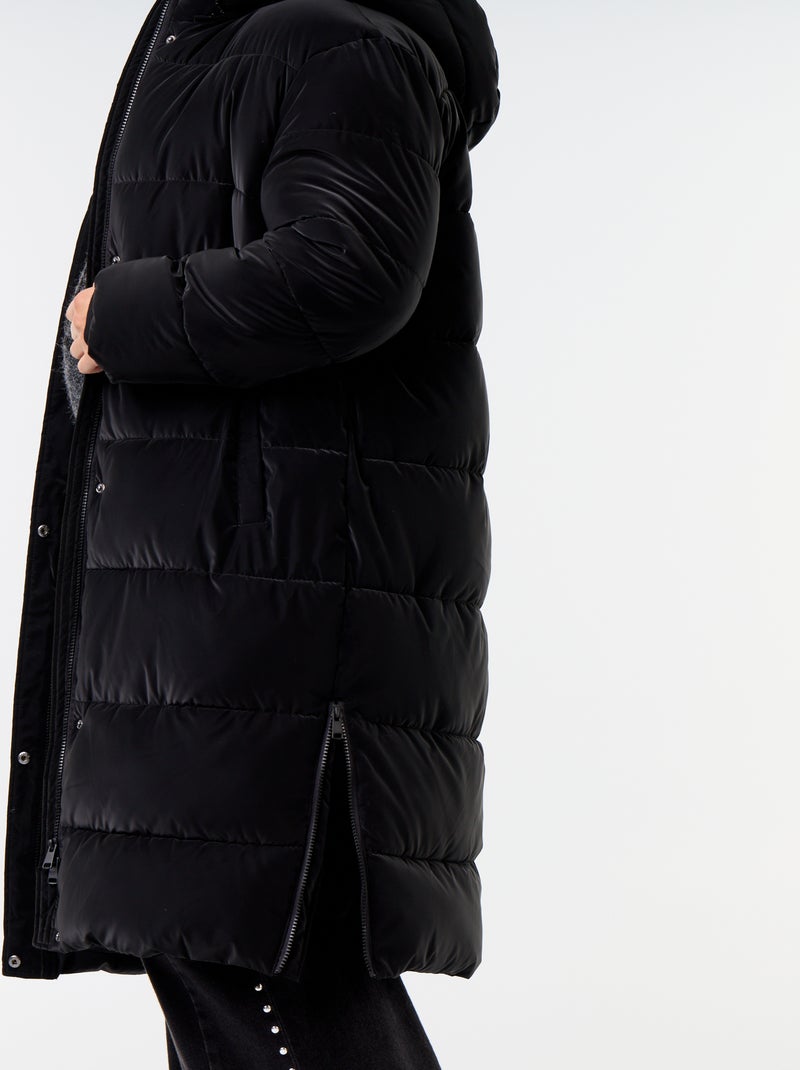Langer Steppmantel mit abnehmbarer Kapuze Noir - Kiabi