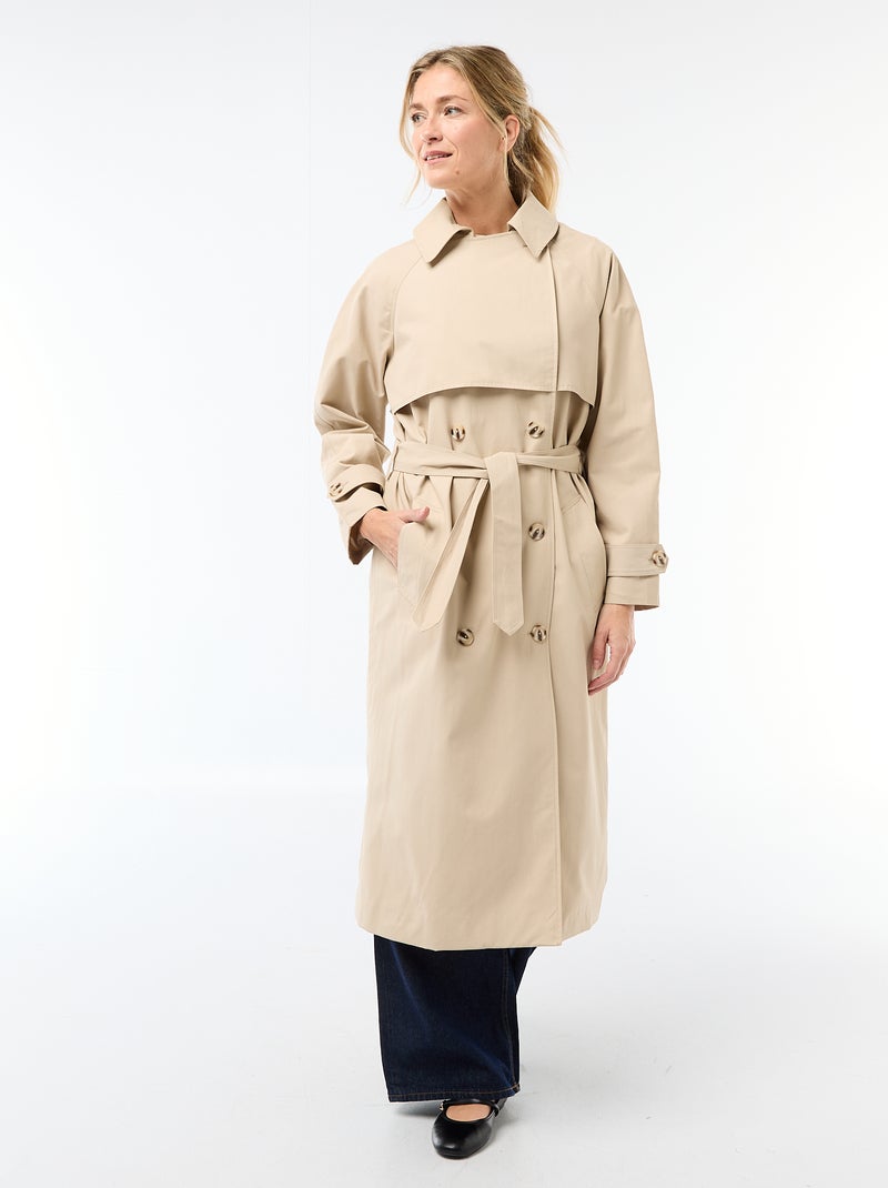 Langer zweireihiger Trenchcoat Beige - Kiabi