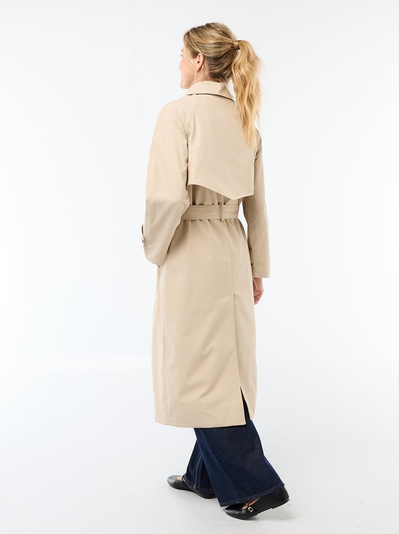 Langer zweireihiger Trenchcoat Beige - Kiabi