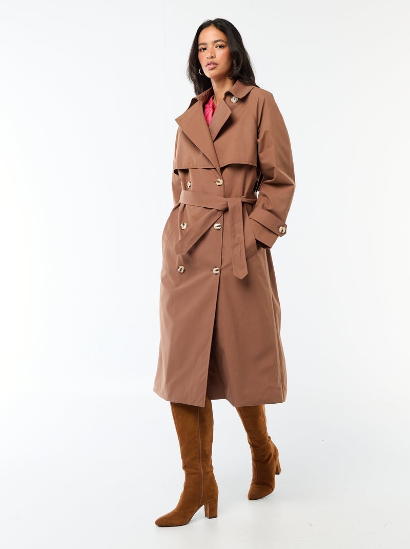 Langer zweireihiger Trenchcoat Braun - Kiabi