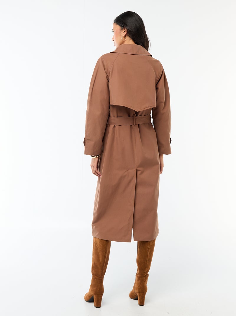 Langer zweireihiger Trenchcoat Braun - Kiabi