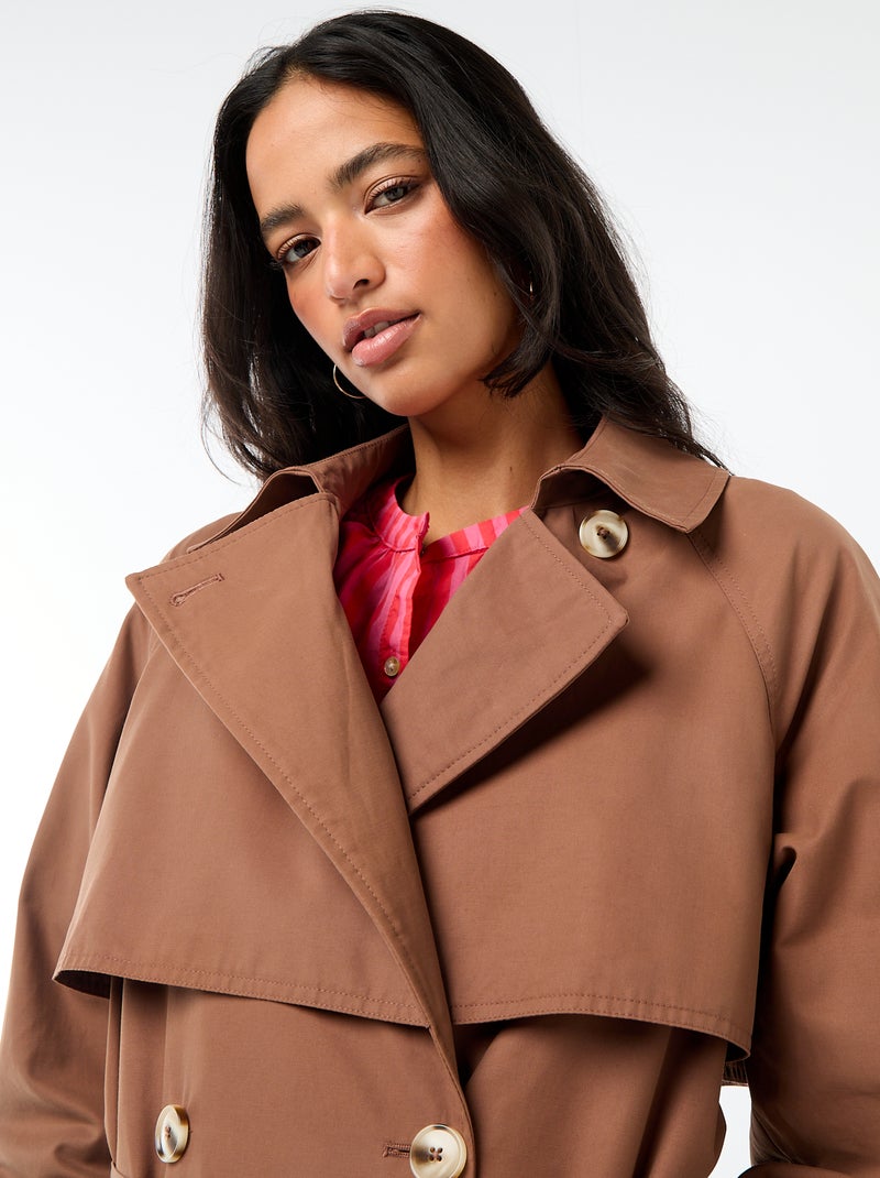 Langer zweireihiger Trenchcoat Braun - Kiabi