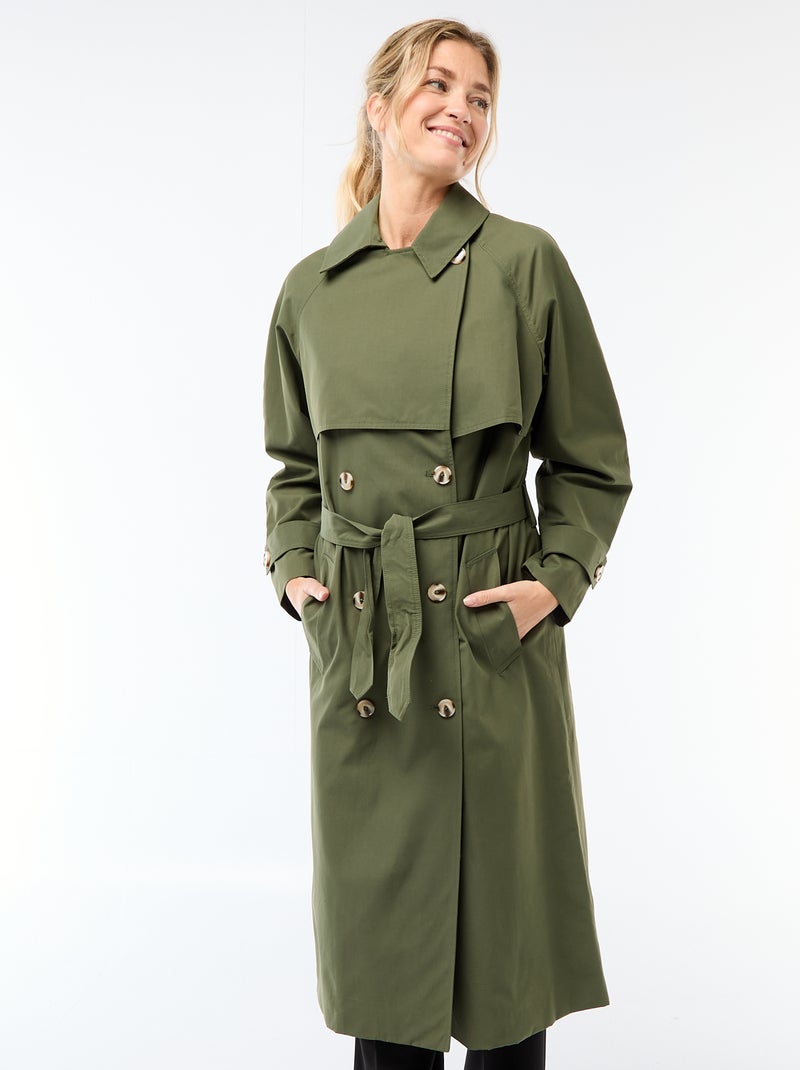 Langer zweireihiger Trenchcoat Grün - Kiabi