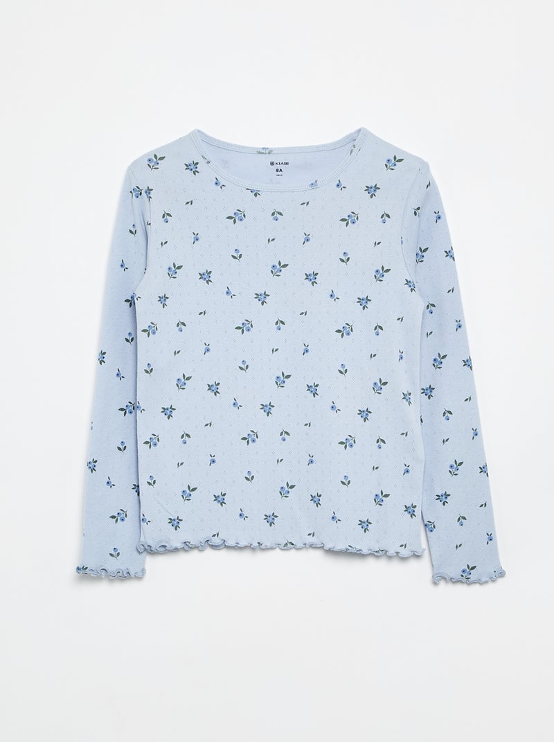 Langes 2-teiliges Pyjama-Set aus Pointelle-Strick Blau - Kiabi