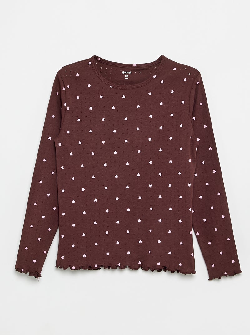 Langes 2-teiliges Pyjama-Set aus Pointelle-Strick Braun - Kiabi