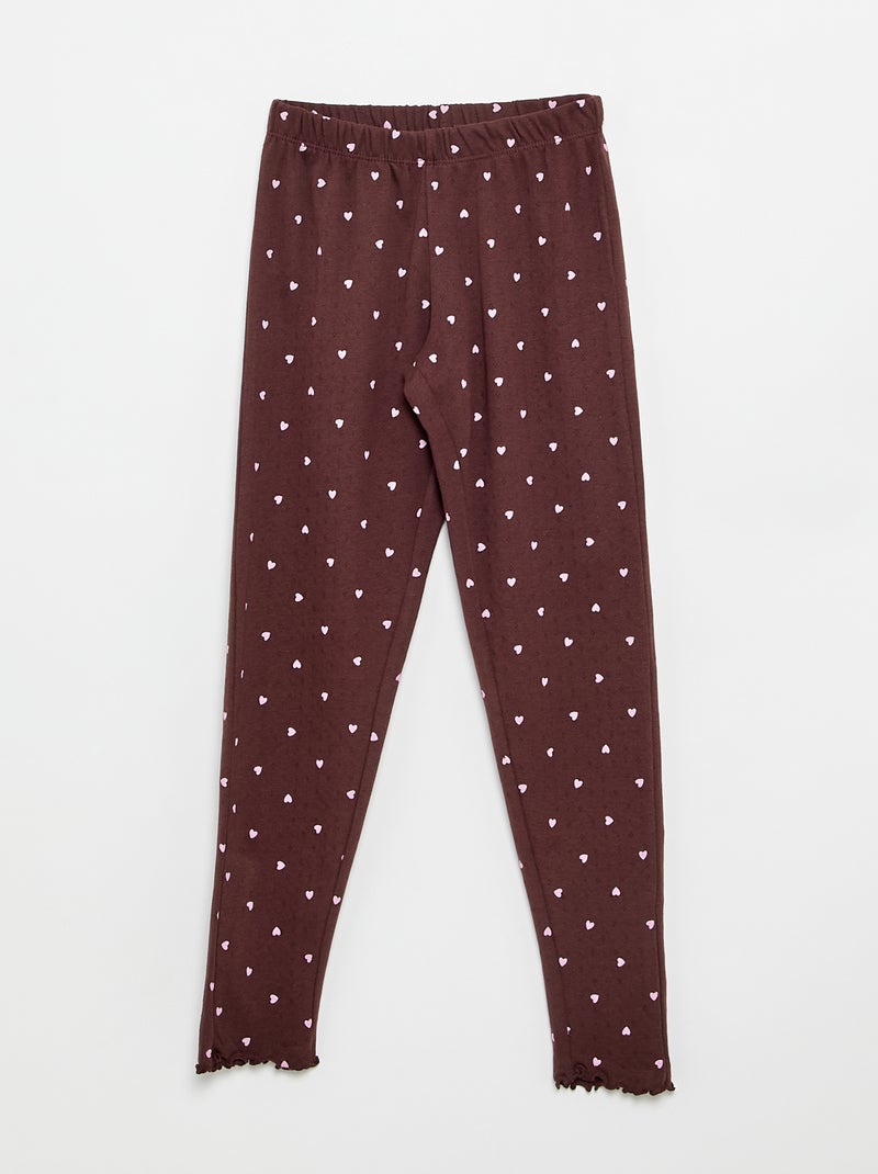 Langes 2-teiliges Pyjama-Set aus Pointelle-Strick Braun - Kiabi