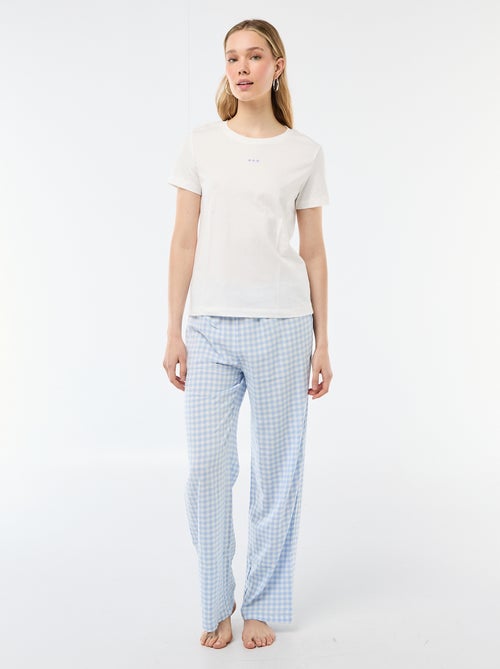 Langes 2-teiliges Pyjama-Set: T-Shirt und karierte Hose - Kiabi
