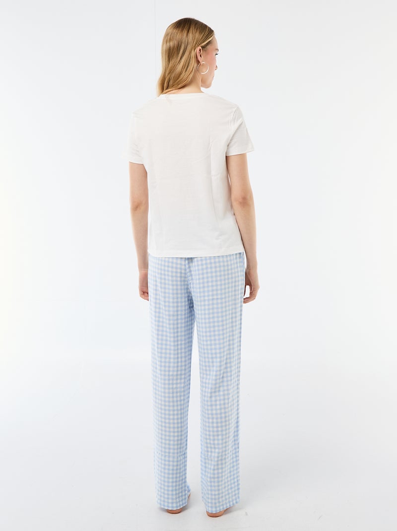 Langes 2-teiliges Pyjama-Set: T-Shirt und karierte Hose Blau - Kiabi