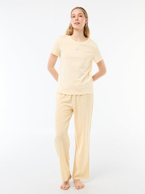 Langes 2-teiliges Pyjama-Set: T-Shirt und karierte Hose - Kiabi