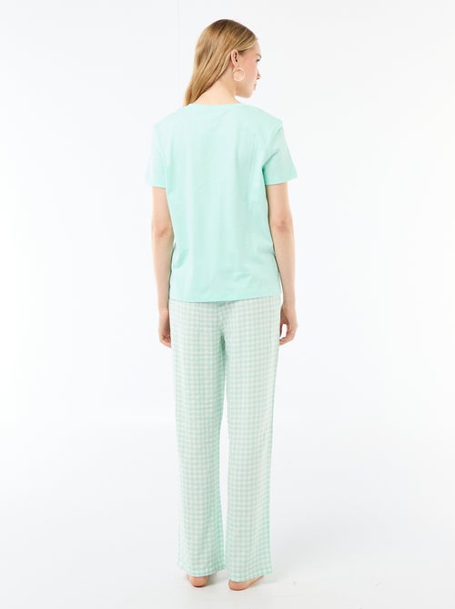 Langes 2-teiliges Pyjama-Set: T-Shirt und karierte Hose - Kiabi