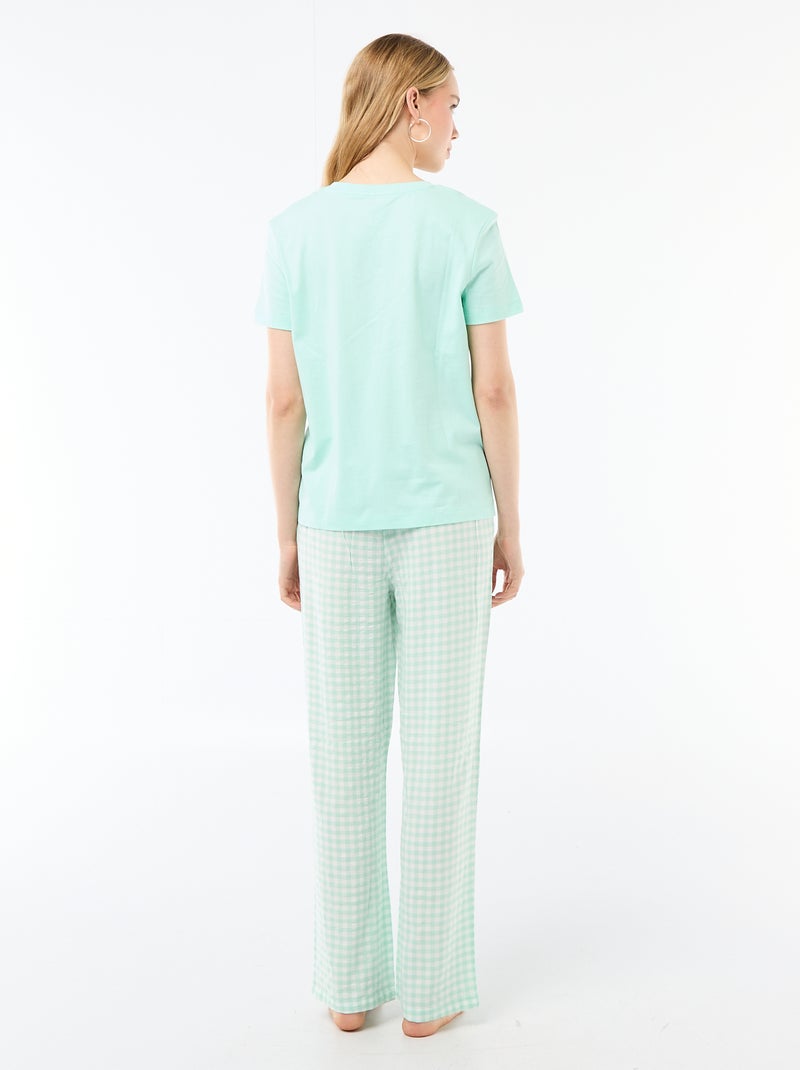 Langes 2-teiliges Pyjama-Set: T-Shirt und karierte Hose Grün - Kiabi