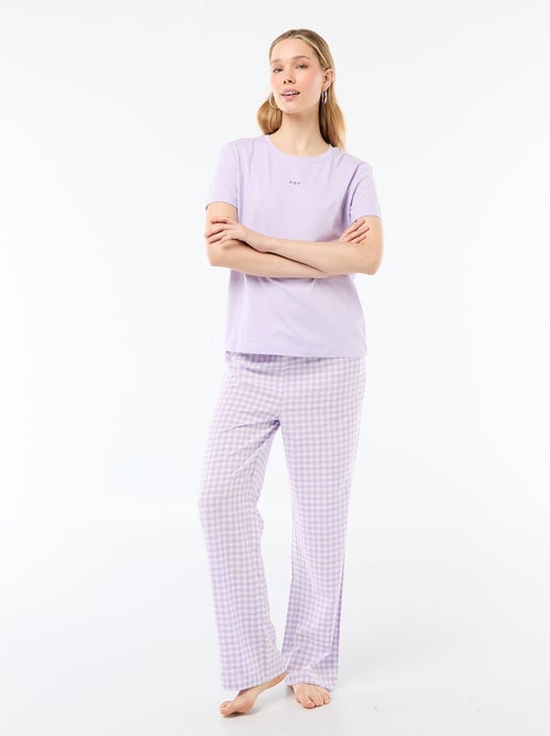 Langes 2-teiliges Pyjama-Set: T-Shirt und karierte Hose - Kiabi