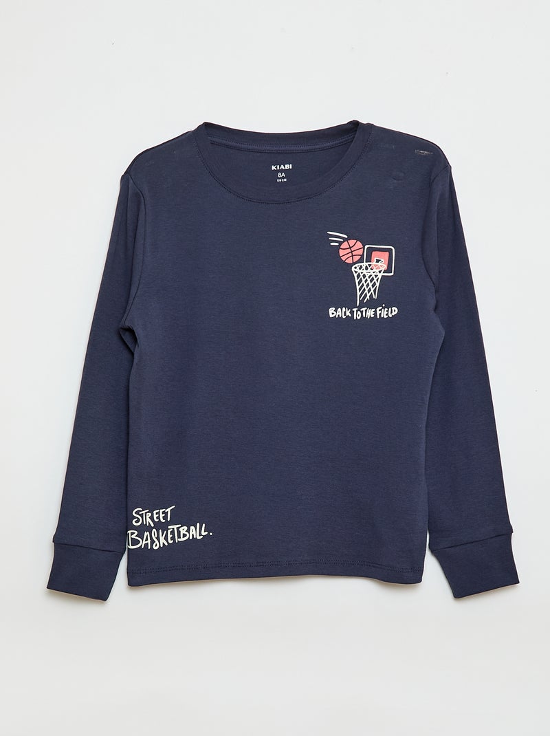Langes bedrucktes Pyjama-Set – 2-teilig Blau - Kiabi