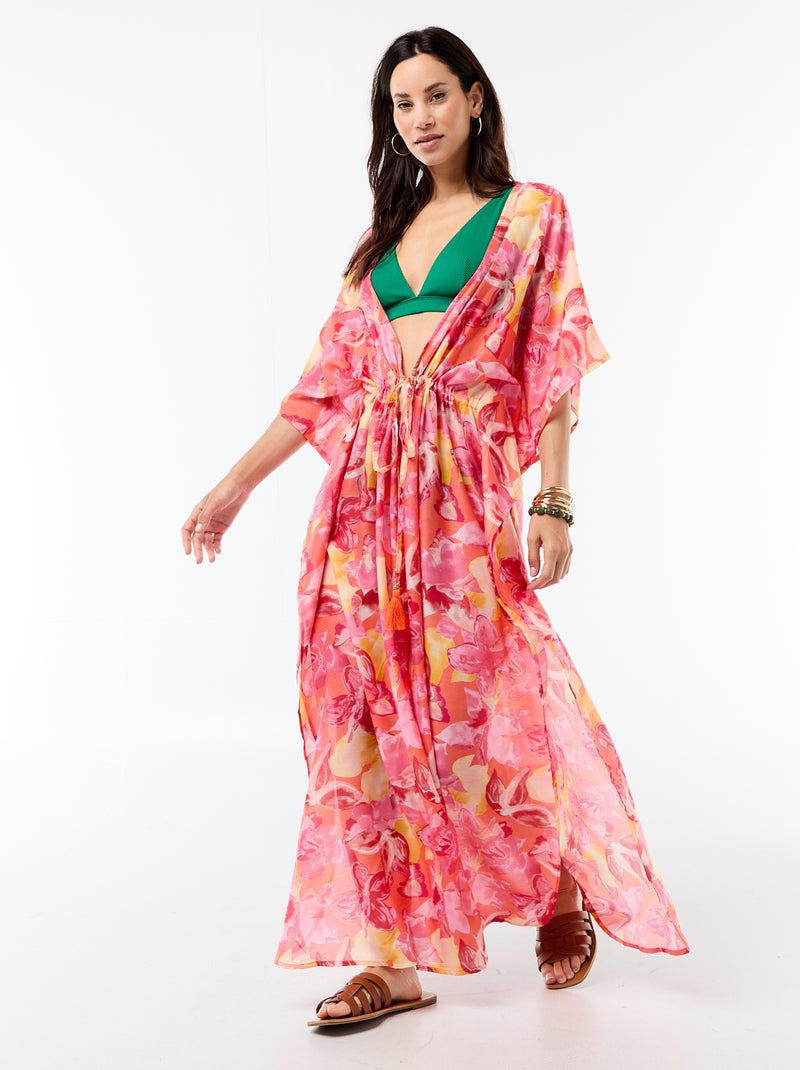 Langes, bedrucktes Strandkleid Orange - Kiabi
