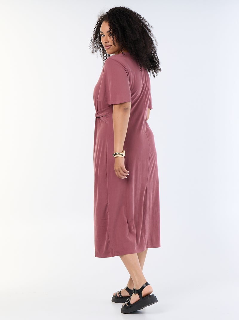 Langes, einfarbiges Kleid mit Knoten vorne Rose - Kiabi
