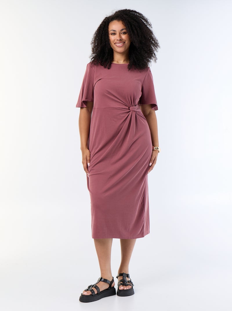 Langes, einfarbiges Kleid mit Knoten vorne Rose - Kiabi