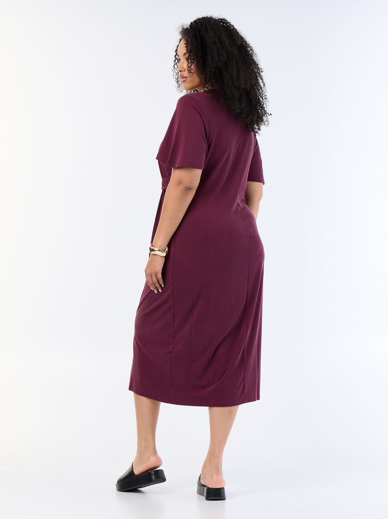 Langes, einfarbiges Kleid mit Knoten vorne Rose - Kiabi