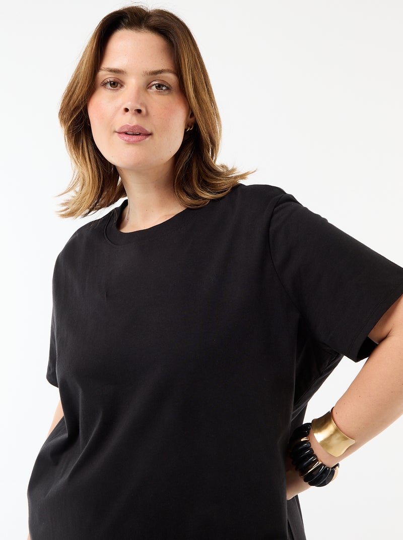 Langes einfarbiges T-Shirt-Kleid Schwarz - Kiabi