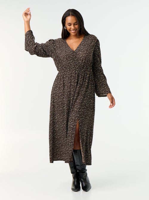 Langes gemustertes Kleid mit langen Ärmeln - Kiabi Langes gemustertes Kleid mit langen Ärmeln - Kiabi