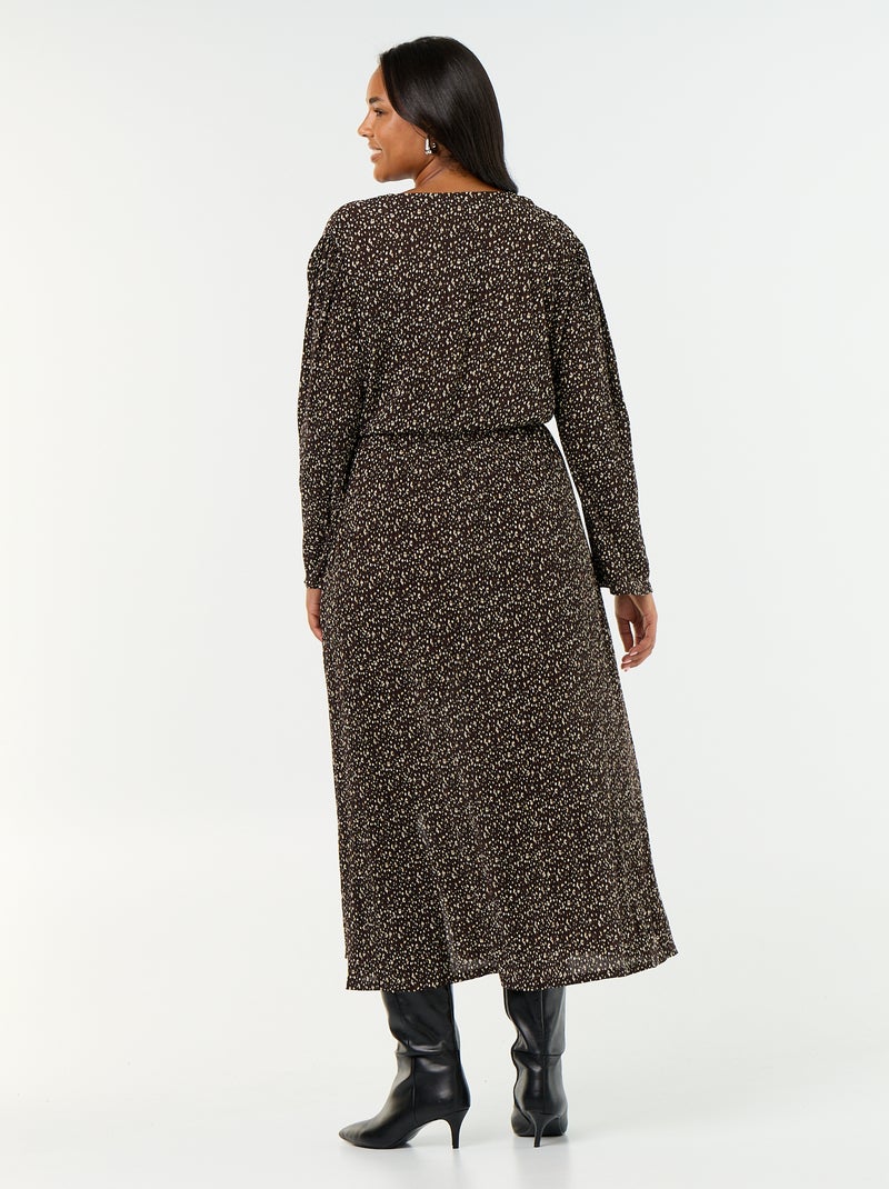 Langes gemustertes Kleid mit langen Ärmeln Braun - Kiabi