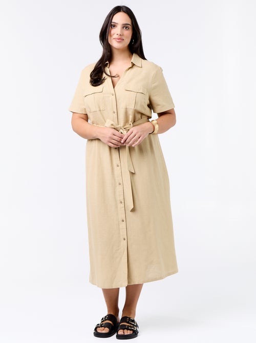 Langes Hemdblusenkleid mit Bindegürtel - Kiabi Langes Hemdblusenkleid mit Bindegürtel - Kiabi