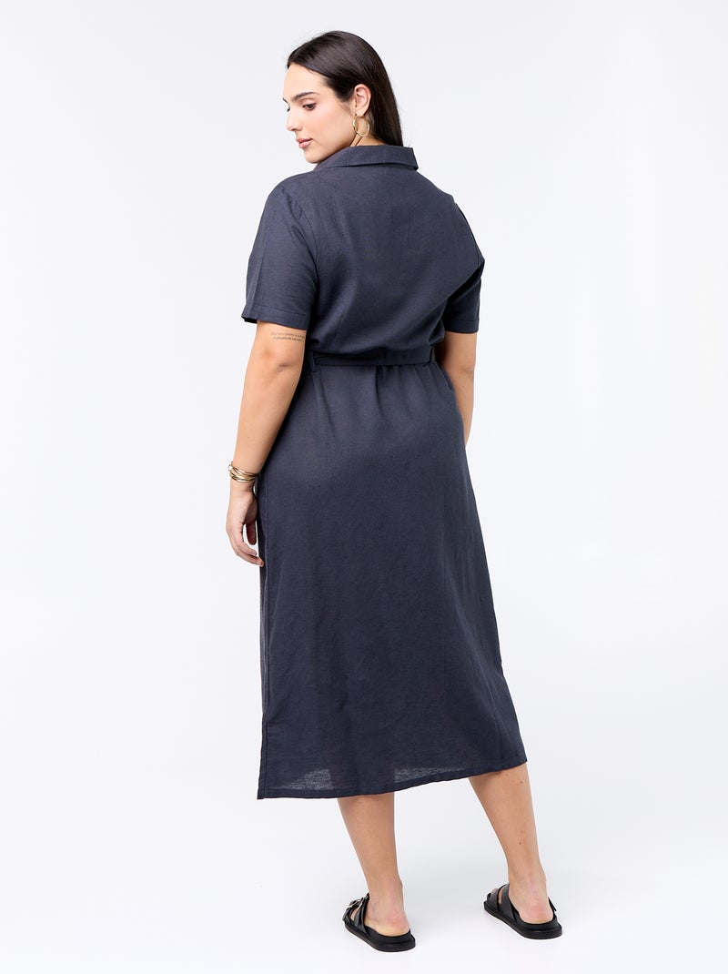 Langes Hemdblusenkleid mit Bindegürtel Blau - Kiabi