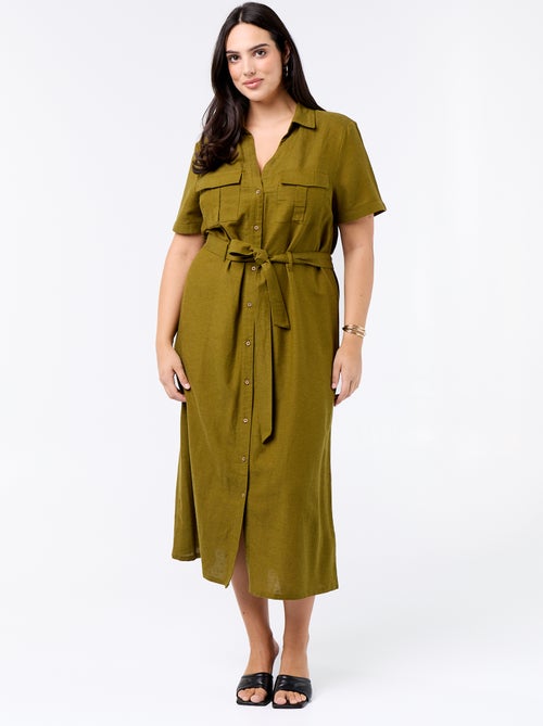 Langes Hemdblusenkleid mit Bindegürtel - Kiabi Langes Hemdblusenkleid mit Bindegürtel - Kiabi