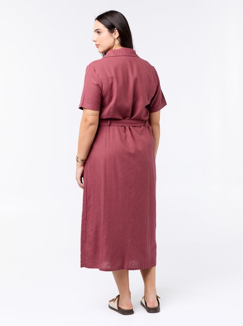 Langes Hemdblusenkleid mit Bindegürtel - Kiabi