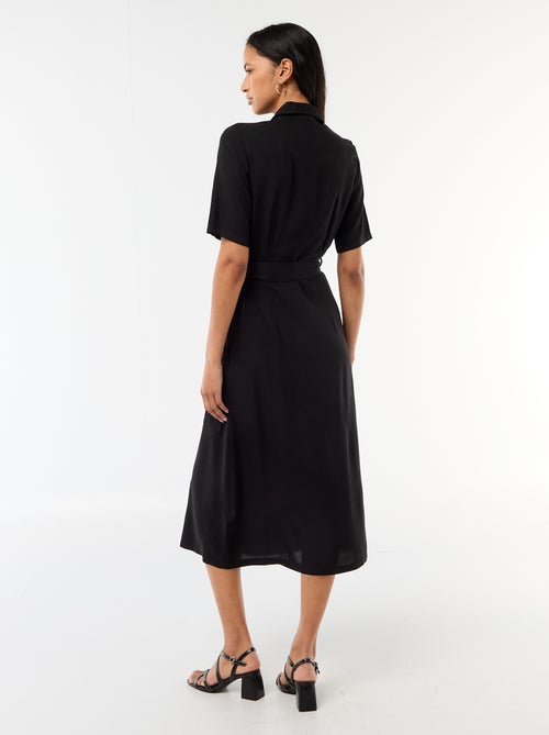 Langes Hemdblusenkleid mit Bindegürtel - Kiabi