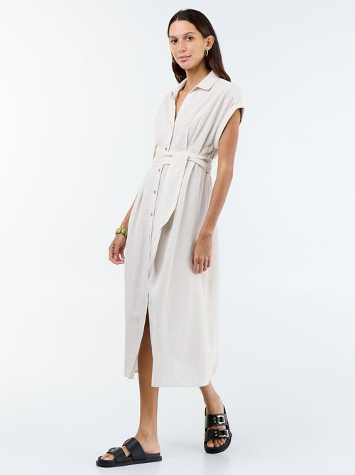 Langes Hemdblusenkleid mit kurzen Ärmeln - Kiabi Langes Hemdblusenkleid mit kurzen Ärmeln - Kiabi