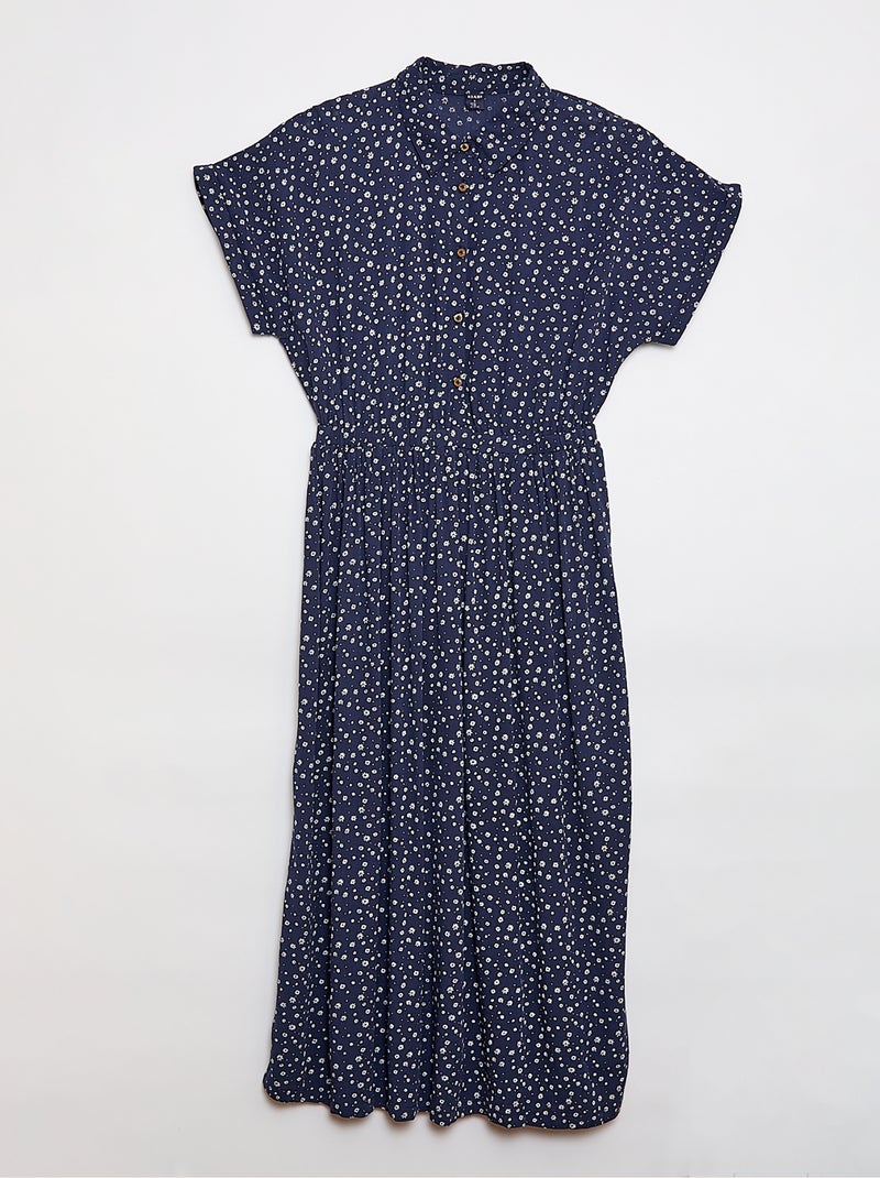 Langes Hemdblusenkleid mit Leopardenmuster – Einfach anzuziehen Blau - Kiabi