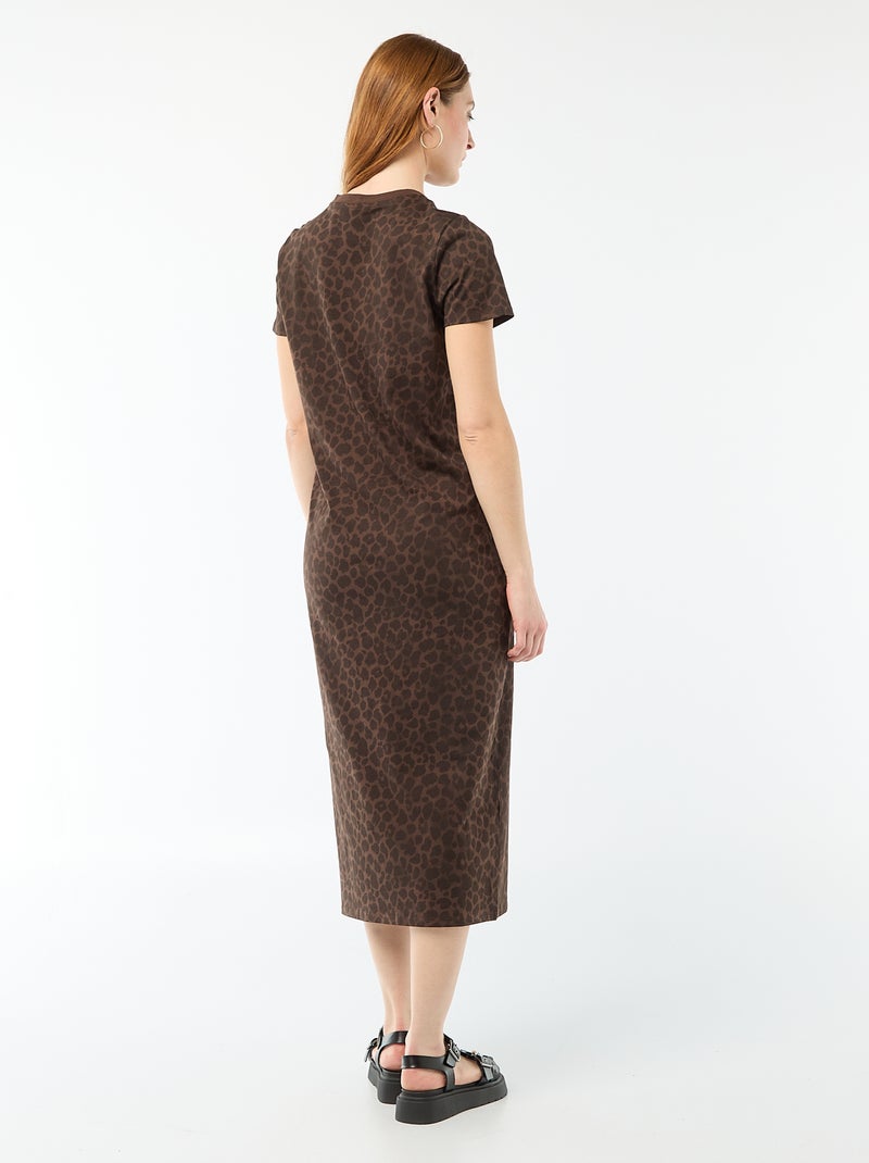 Langes Jerseykleid mit kurzen Ärmeln Braun - Kiabi