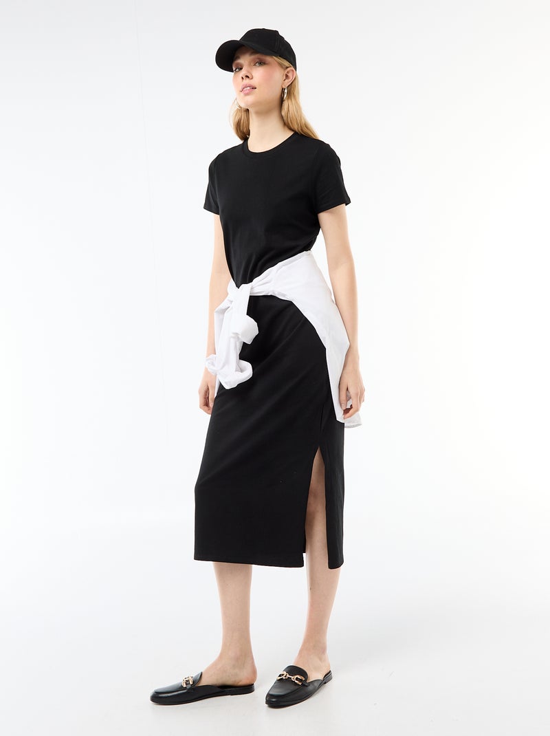Langes Jerseykleid mit kurzen Ärmeln Schwarz - Kiabi