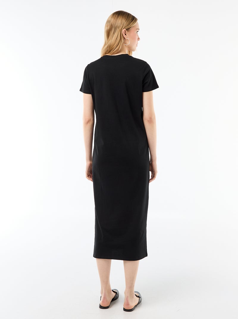Langes Jerseykleid mit kurzen Ärmeln Schwarz - Kiabi