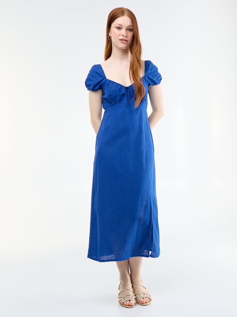 Langes Kleid mit Bardot-Ausschnitt Blau - Kiabi