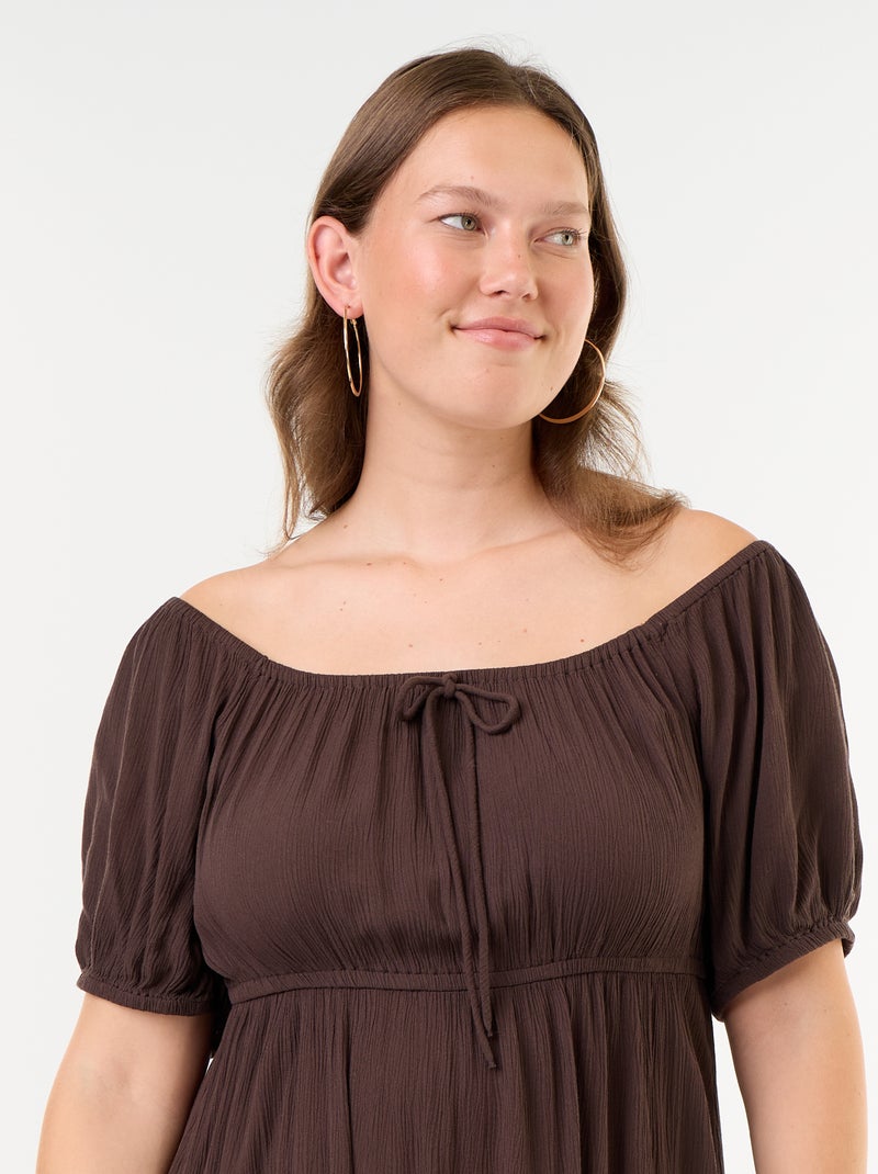 Langes Kleid mit Bardot-Ausschnitt Marron - Kiabi