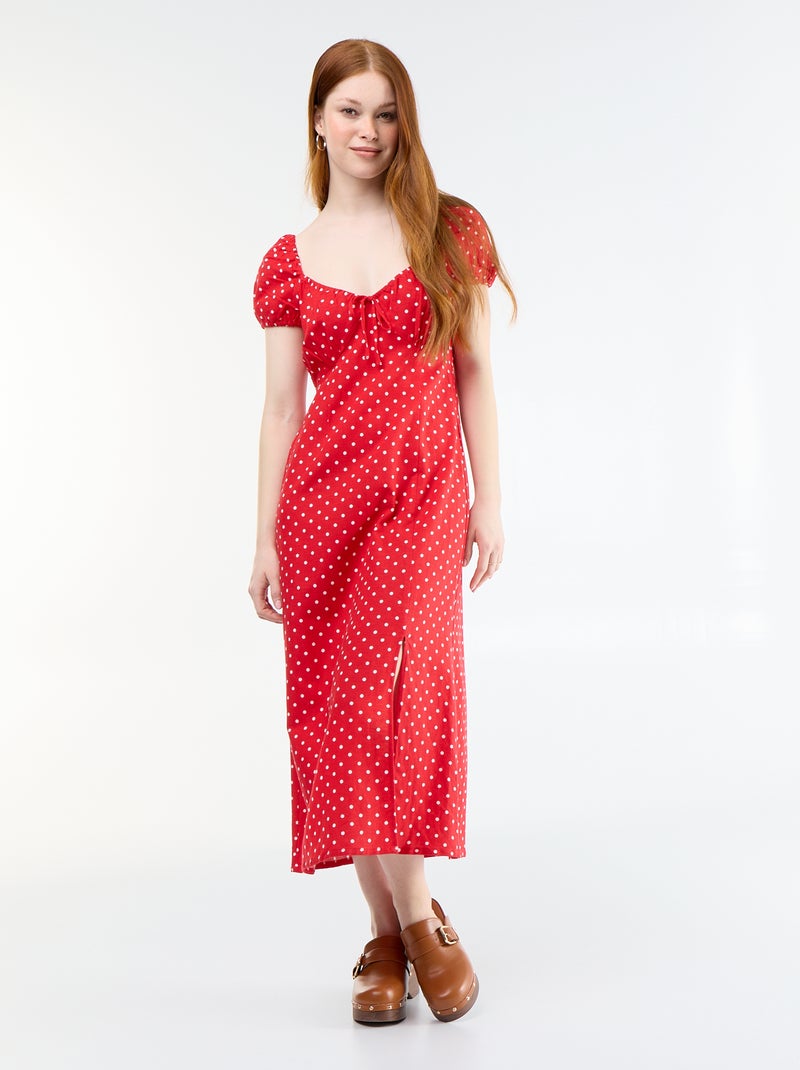 Langes Kleid mit Bardot-Ausschnitt Rot - Kiabi