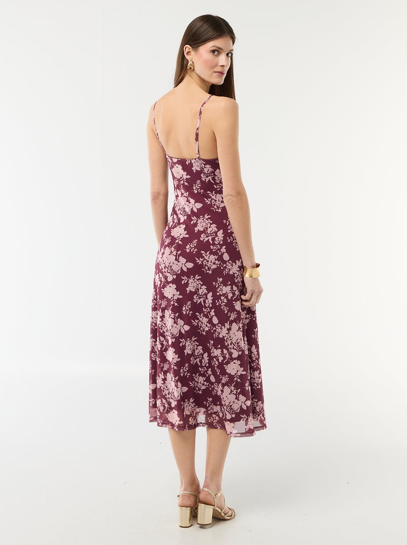 Langes Kleid mit Muster und schmalen Trägern Rot - Kiabi