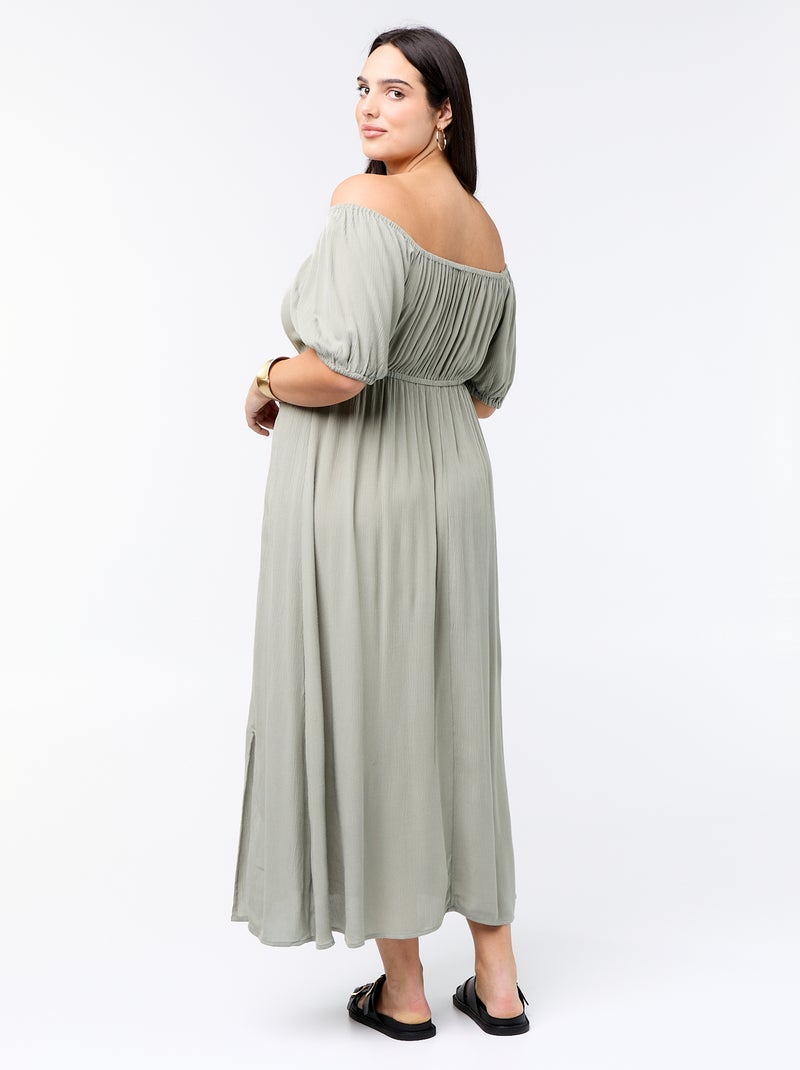 Langes Kleid mit Rundhalsausschnitt und Dekolleté Grün - Kiabi